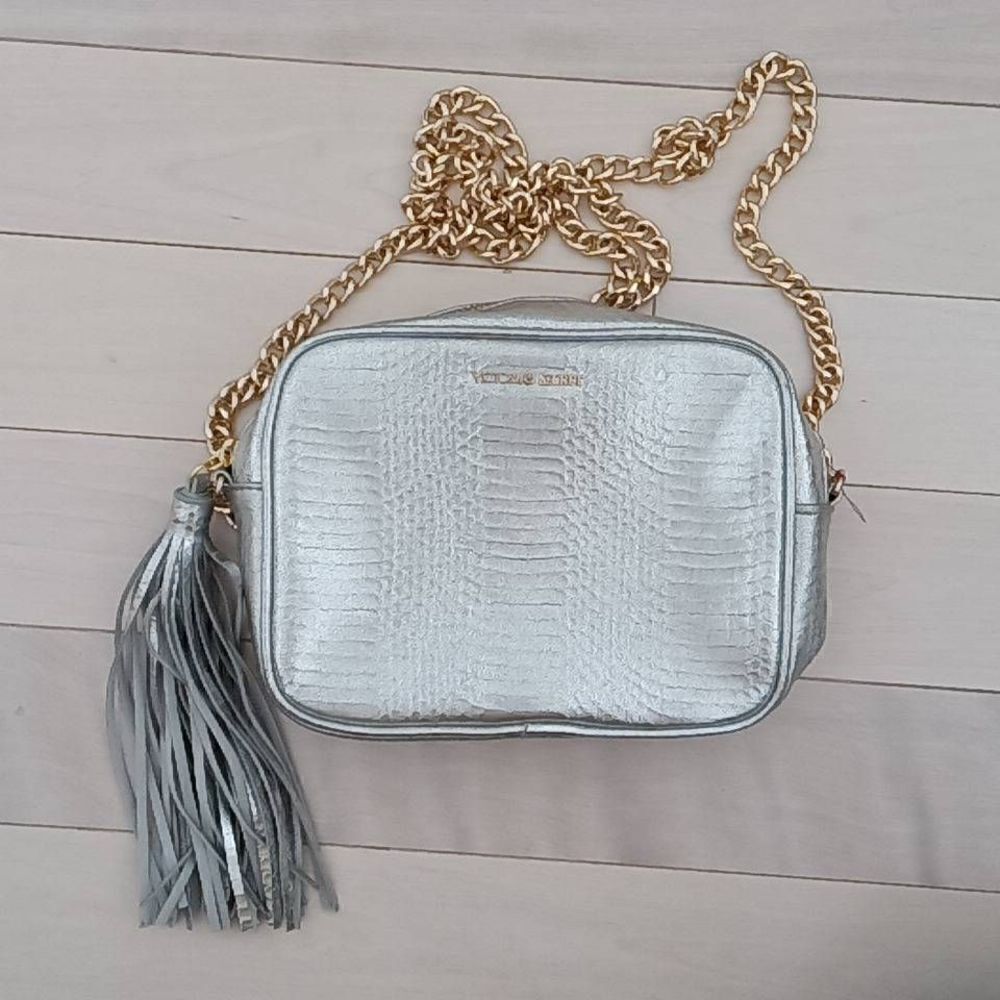 Victoria's Secret Women's Chain Strap Tassel Detail Crossbody Bag Silver